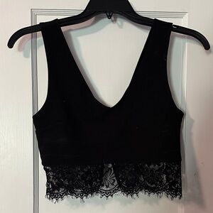 Black Lace Hem Crop Tank Top